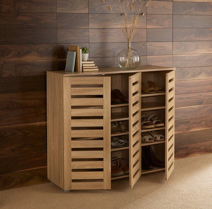 Oslo 3 Door Oak Wooden Shoe Storage Cabinet Rack
