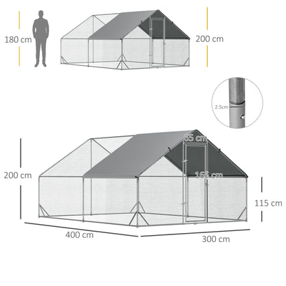 Walk In Chicken Run Galvanized Chicken Coop Hen House w/ Water-Resist Cover