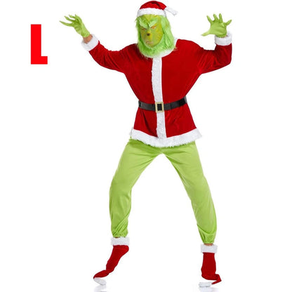 Adult Santa Grinch Costume Xmas Cosplay Men Christmas Santa Fancy Dress Full Set