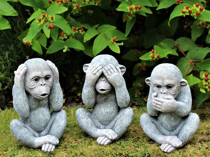 3 Wise Monkey Garden Ornaments See, Speak, Hear No Evil Monkey