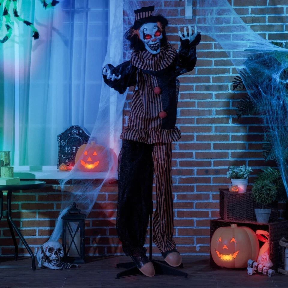 67" Animated Prop Circus Clown, Indoor Outdoor Halloween Decorations