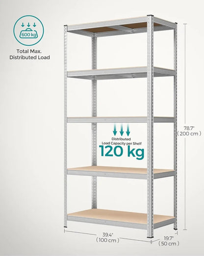 5 Tier Shelving Unit 200x100x50cm Heavy Duty Adjustable Storage Shelves