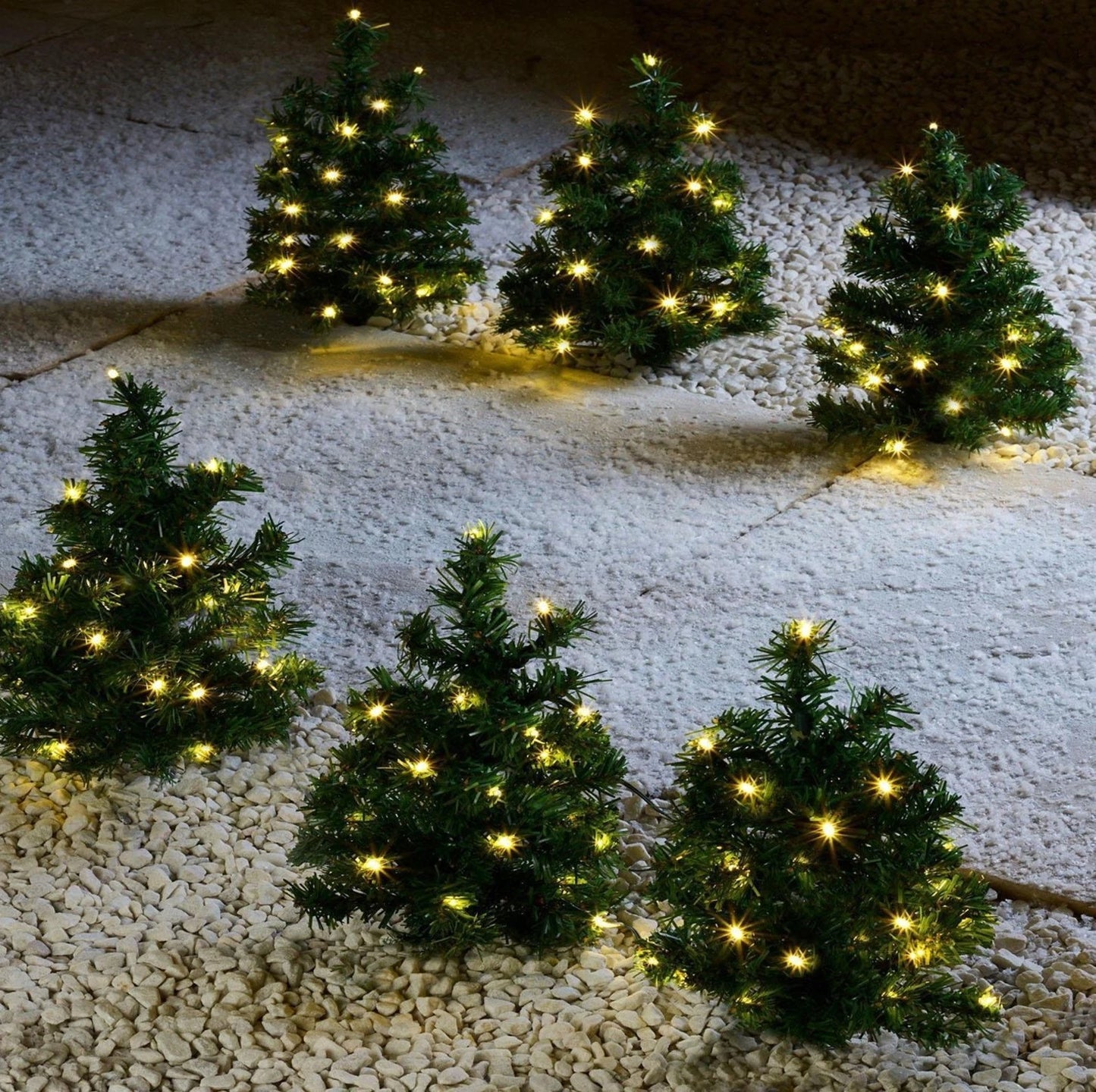 6 x Pre Lit Garden Christmas Tree Path Lights 90 LED Set Lawn Outdoor Decoration