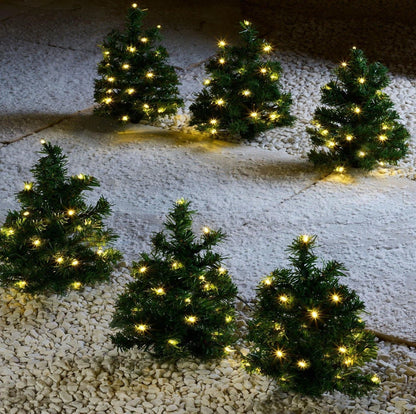 6 x Pre Lit Garden Christmas Tree Path Lights 90 LED Set Lawn Outdoor Decoration