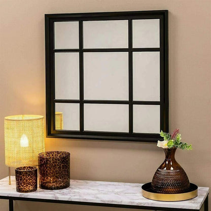 BLACK ENCHANTED WINDOW STYLE WALL MIRROR MANTEL HALLWAY SQUARE 61X61Cm