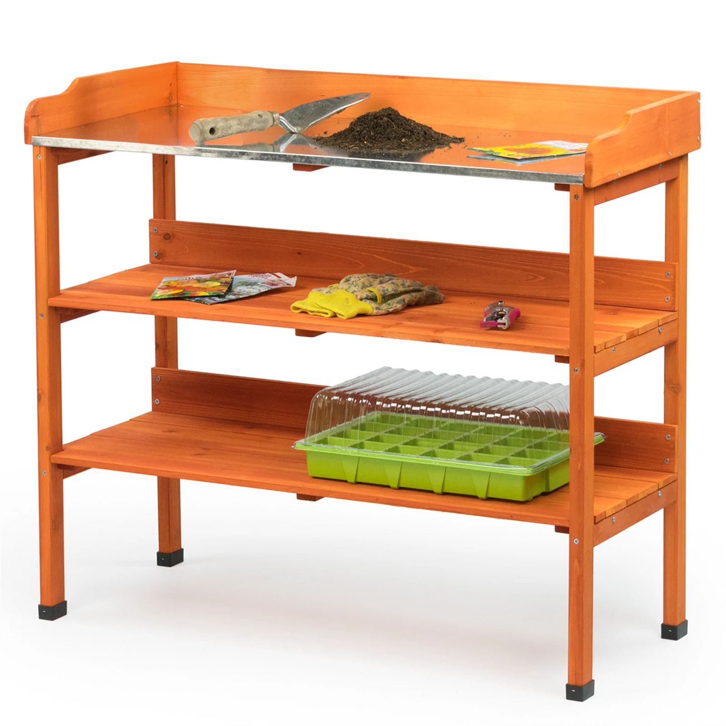 Wooden Greenhouse Potting Work Bench Garden Workstation Staging Table Shelving