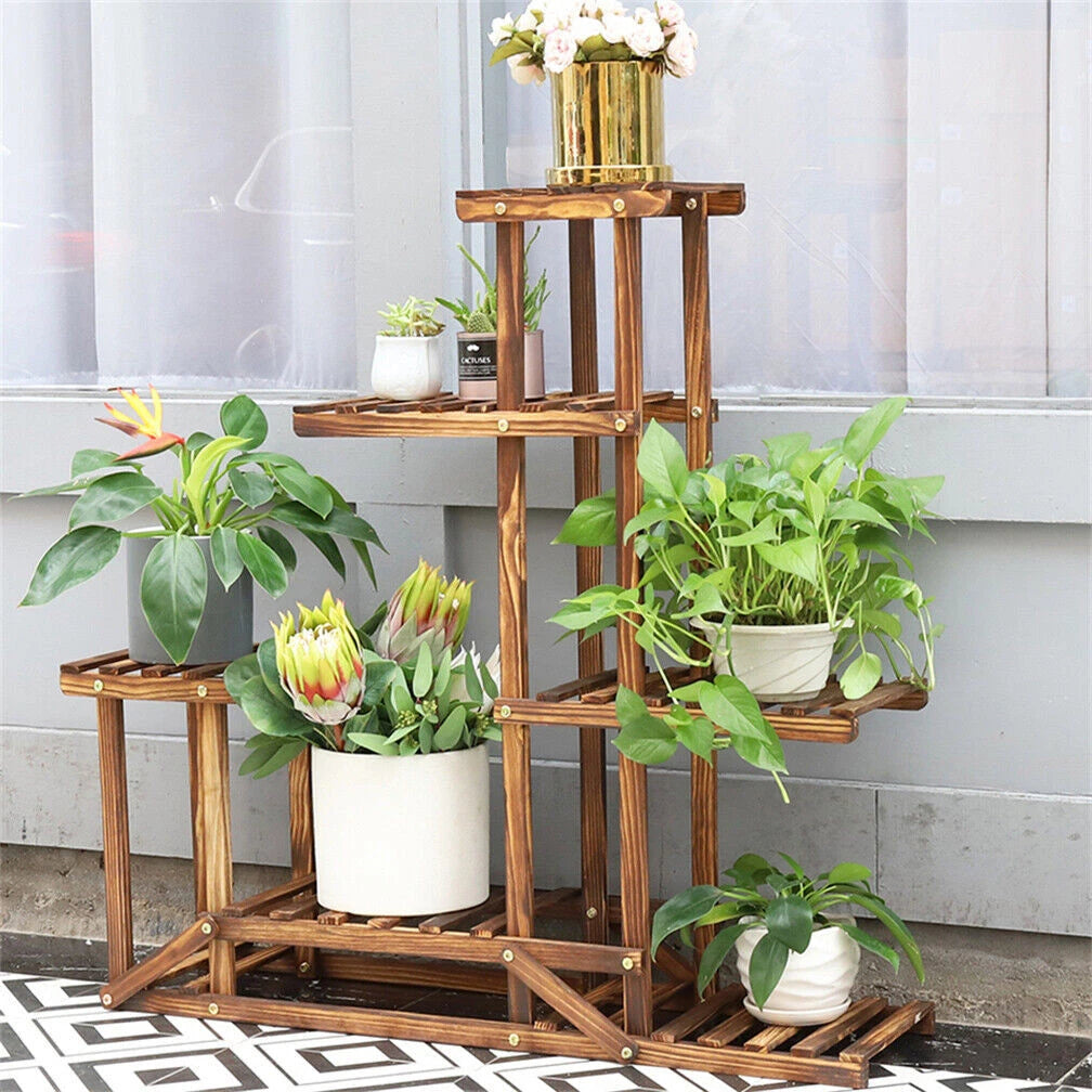 Wood Flower Display Plant Stand 5 Tier Corner Shelf Storage Rack Indoor Outdoor