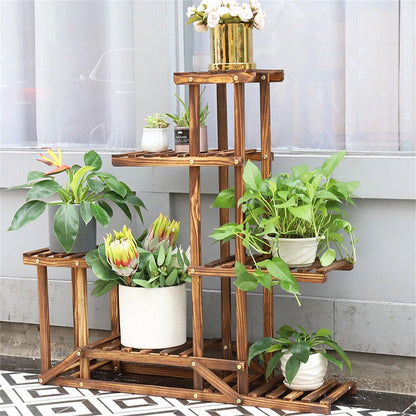 Wood Flower Display Plant Stand 5 Tier Corner Shelf Storage Rack Indoor Outdoor