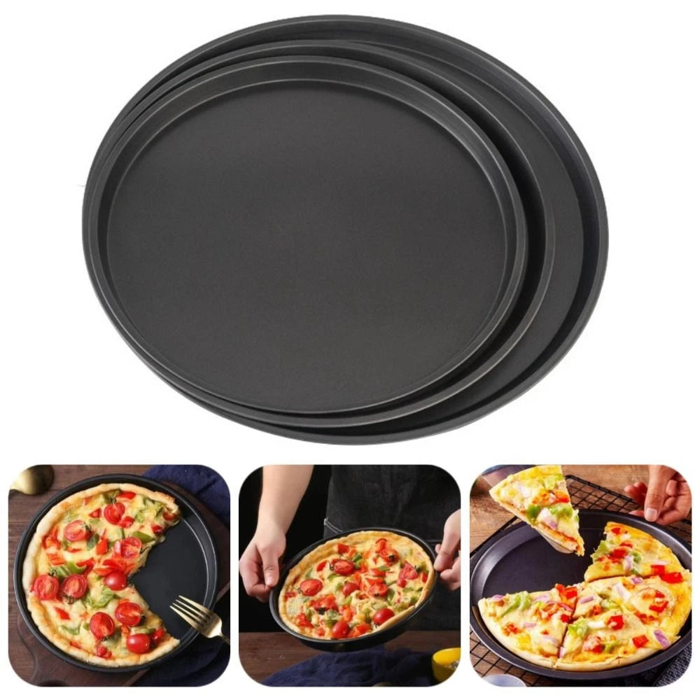 3Pcs Non-Stick Pizza Pan Carbon Steel Pizza Oven Tray Shallow Round Pizza Plate