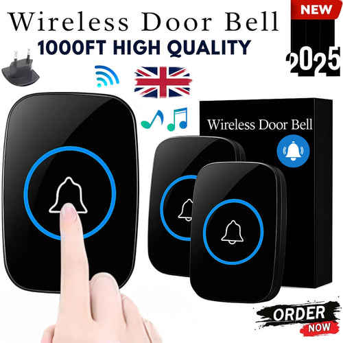 Wireless Doorbell Waterproof Range Door Bells Kit Cordless Plug-in Home Office