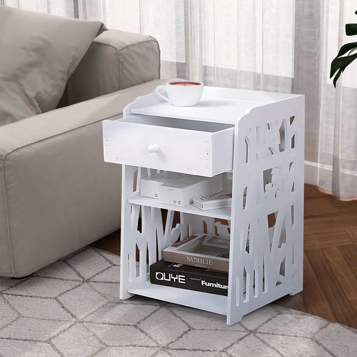 Bedside Table With White Drawer Cabinet