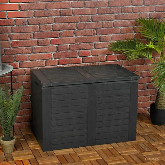 Garden Storage Box Deck Chest 190L Wood Structure Lockable Patio Balcony Grey