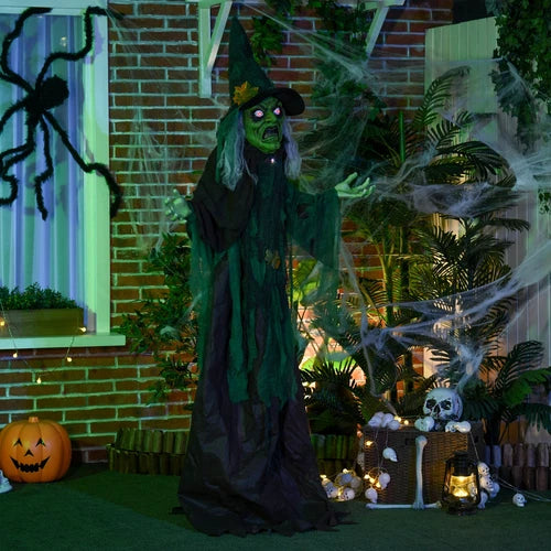6ft Animated Halloween Witch Prop Outdoor Decoration with Glowing Eyes & Hear