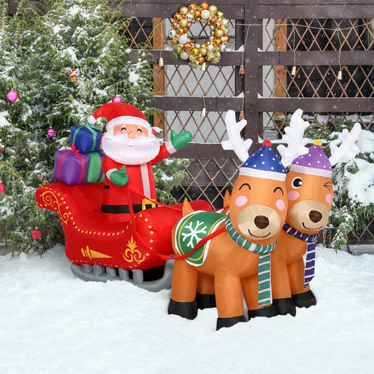 7FT Christmas Inflatable Santa Claus Sledge Sleigh Reindeer Blow Up Xmas Garden