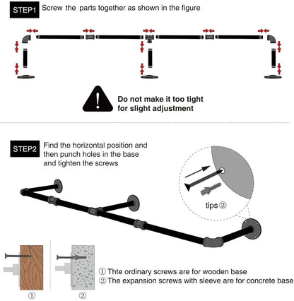 6ft Heavy Duty Clothes Rail Pipe Garment Rack Wall Mounted Hanging Clothes Pole
