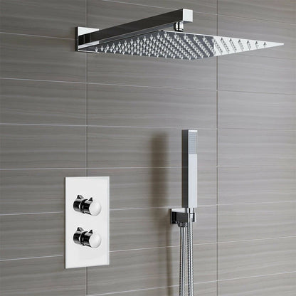 Modern Concealed Square Shower Brass Valve Mixer Twin Head Shower Set Chrome