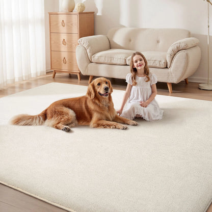 Cream Fluffy Anti-Slip Mat Living Room Bedroom Rug Carpet