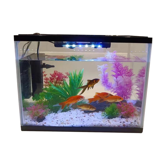 26L LED Glass Aquarium Fish Tank Starter Kit Fish Net, Led Light Air Pump