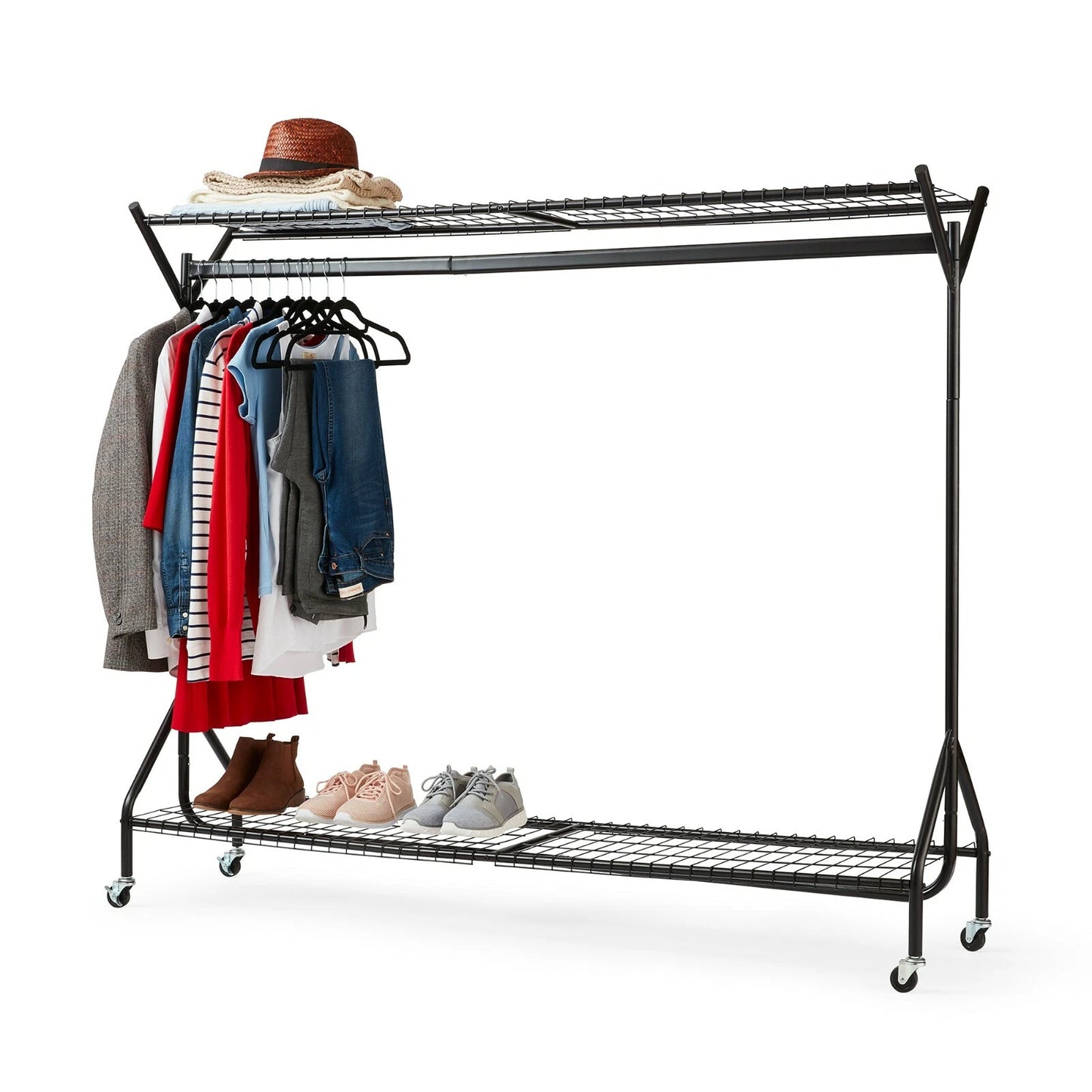 Clothing Rail Heavy Duty 6ft 5ft 4ft Hanging Clothes Shoe Hat Rack Shelf Wheels