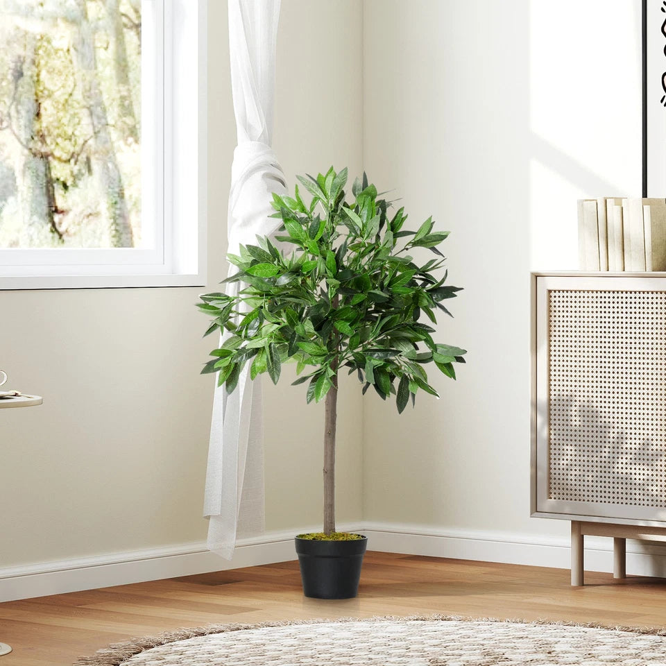 Pair Of 90cm/3FT Artificial Bay Laurel Topiary Trees w/Pot Fake Plant
