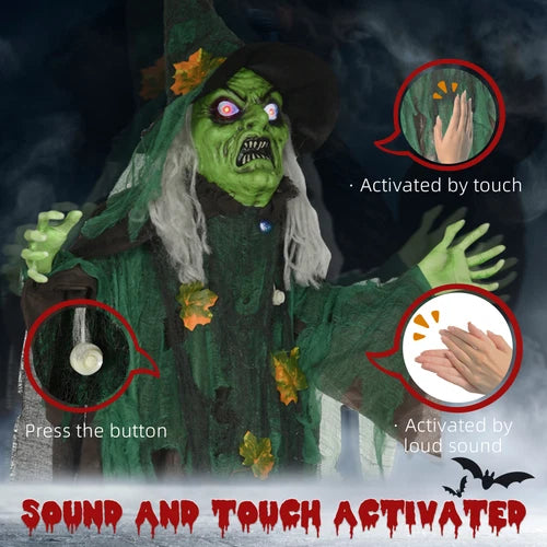 6ft Animated Halloween Witch Prop Outdoor Decoration with Glowing Eyes & Hear