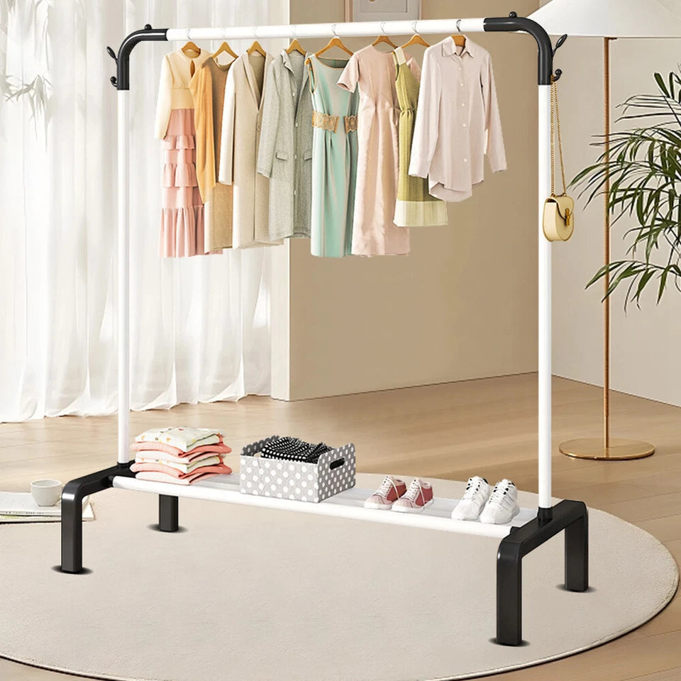 Heavy Duty Metal Clothes Rack Single Rail Garment Dress Indoor
