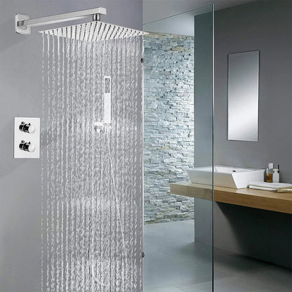 Modern Concealed Square Shower Brass Valve Mixer Twin Head Shower Set Chrome