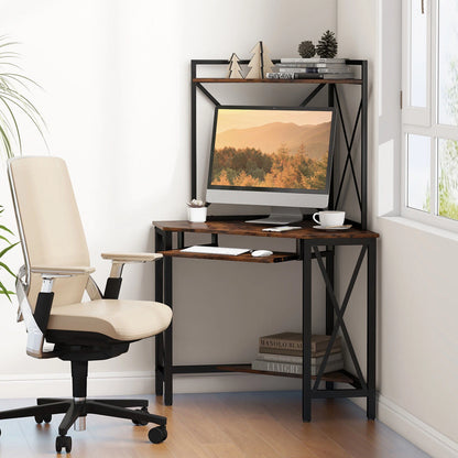 Corner Desk Space-Saving Computer Desk Home Office Study Writing Desk w/Shelves