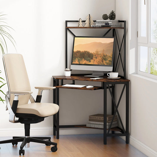 Corner Desk Space-Saving Computer Desk Home Office Study Writing Desk w/Shelves