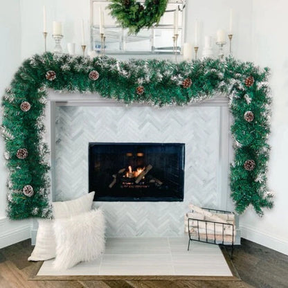 9ft Christmas Garland Snow Flocked With Lights Pinecones Berries Wreath Bushy