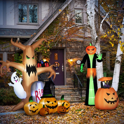 6ft Inflatable Halloween Large Pumpkin in Hat w/ Four Small Pumpkin LED