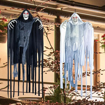 2x Hanging Grim Reaper Halloween Props – LED Eyes, Motion Activated