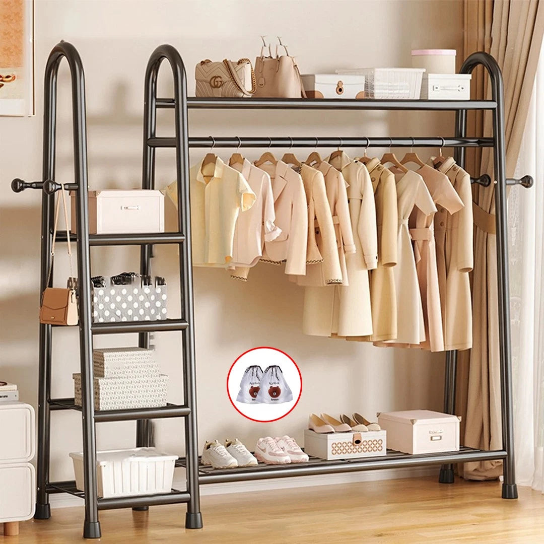 Heavy Duty Double Clothes Rail Rack Garment Hanging Stand Open Wardrobe Shelf