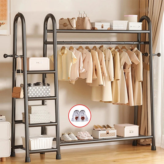 Heavy Duty Double Clothes Rail Rack Garment Hanging Stand Open Wardrobe Shelf