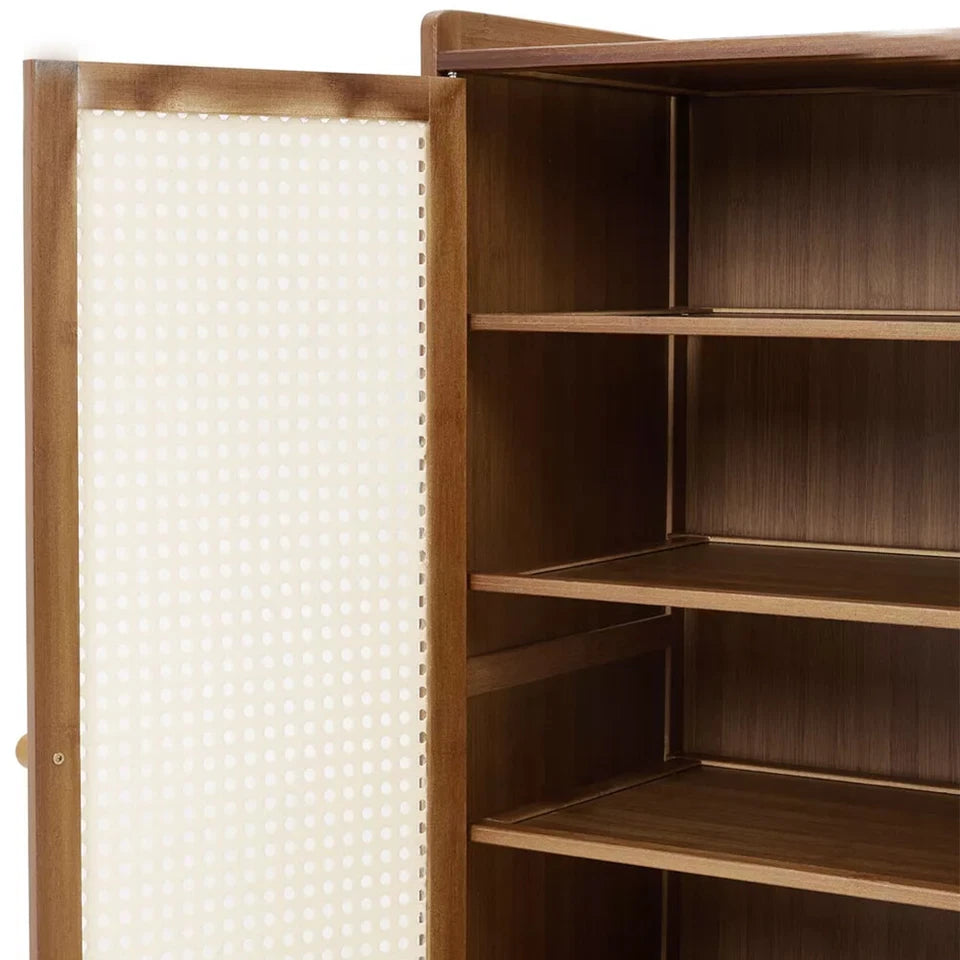 Shoe Cabinet Storage Cupboard Footwear Stand Rack Wooden Double Rattan Doors
