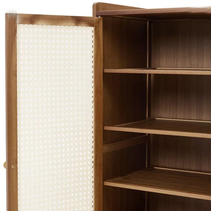 Shoe Cabinet Storage Cupboard Footwear Stand Rack Wooden Double Rattan Doors