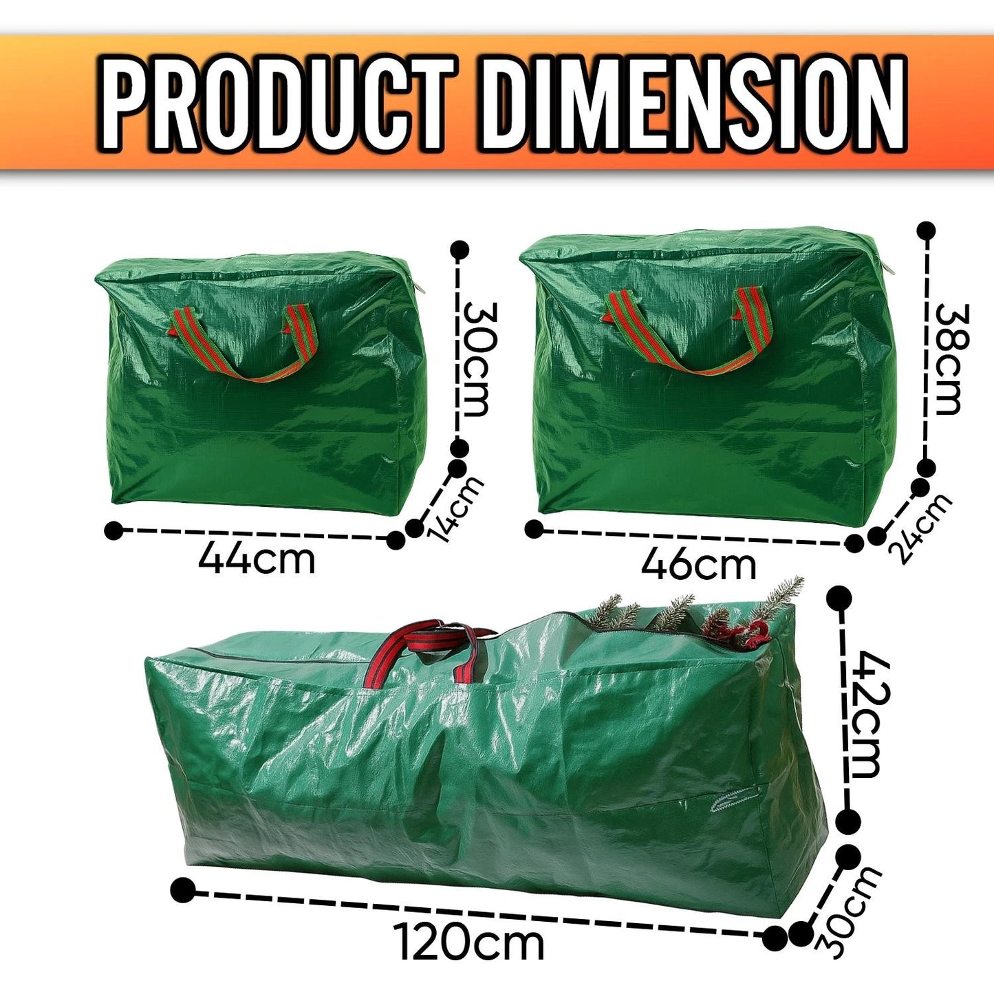 SET OF 3 GREEN CHRISTMAS TREE STORAGE BAG