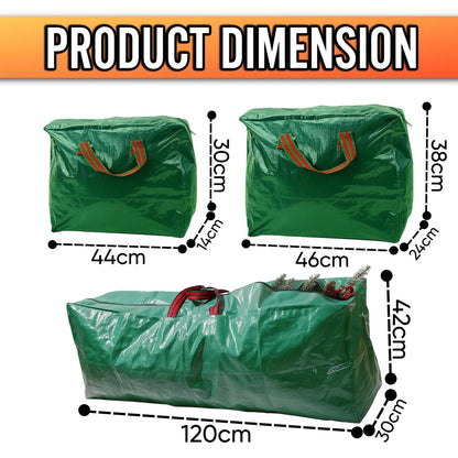 SET OF 3 GREEN CHRISTMAS TREE STORAGE BAG