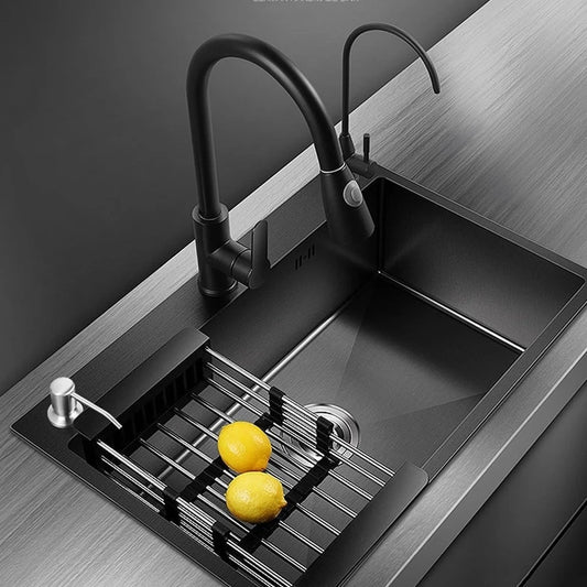Single Bowl Workstation Sink Black Stainless Steel 50x45cm