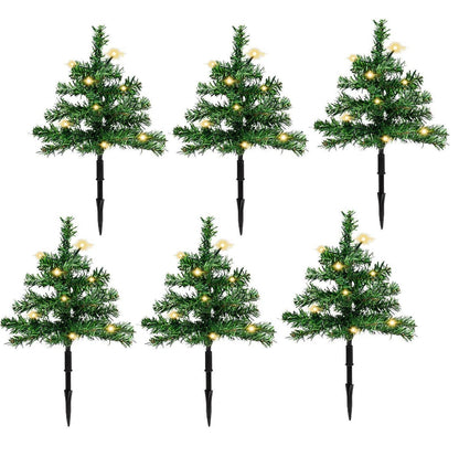 6 x Pre Lit Garden Christmas Tree Path Lights 90 LED Set Lawn Outdoor Decoration