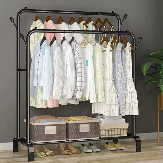 Heavy Duty Double Clothes Rail Hanging Rack Garment Shoes Storage