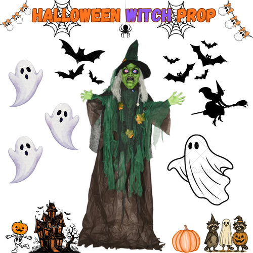6ft Animated Halloween Witch Prop Outdoor Decoration with Glowing Eyes & Hear