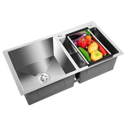 Double Bowl Stain less Steel Drop in Kitchen Sink Dish Washer Vegetable Sink