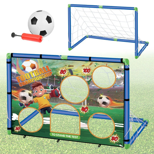 Kids 2in1 Portable Soccer Goal Post Up Football Target Board With Net, Ball Pump