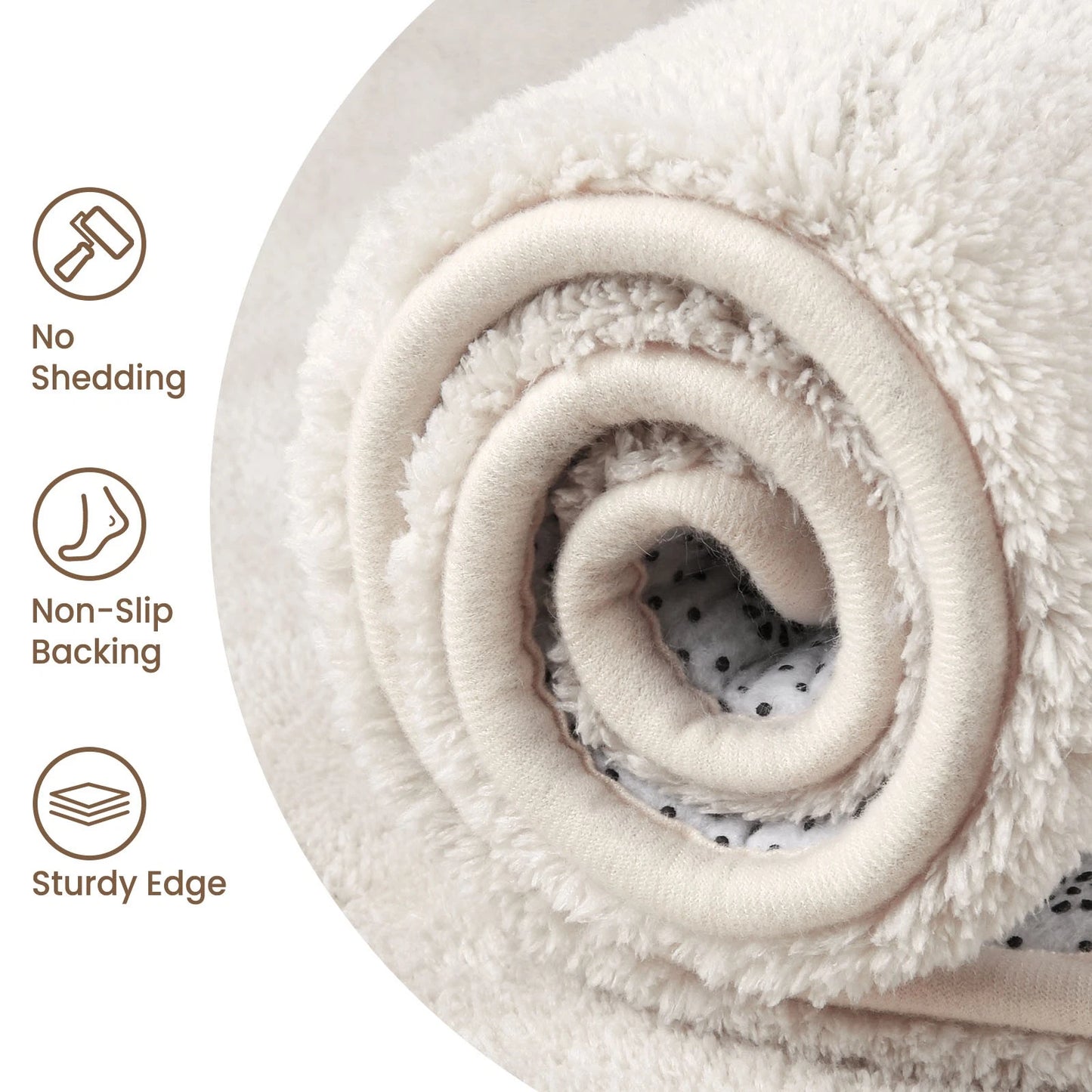 Cream Fluffy Anti-Slip Mat Living Room Bedroom Rug Carpet