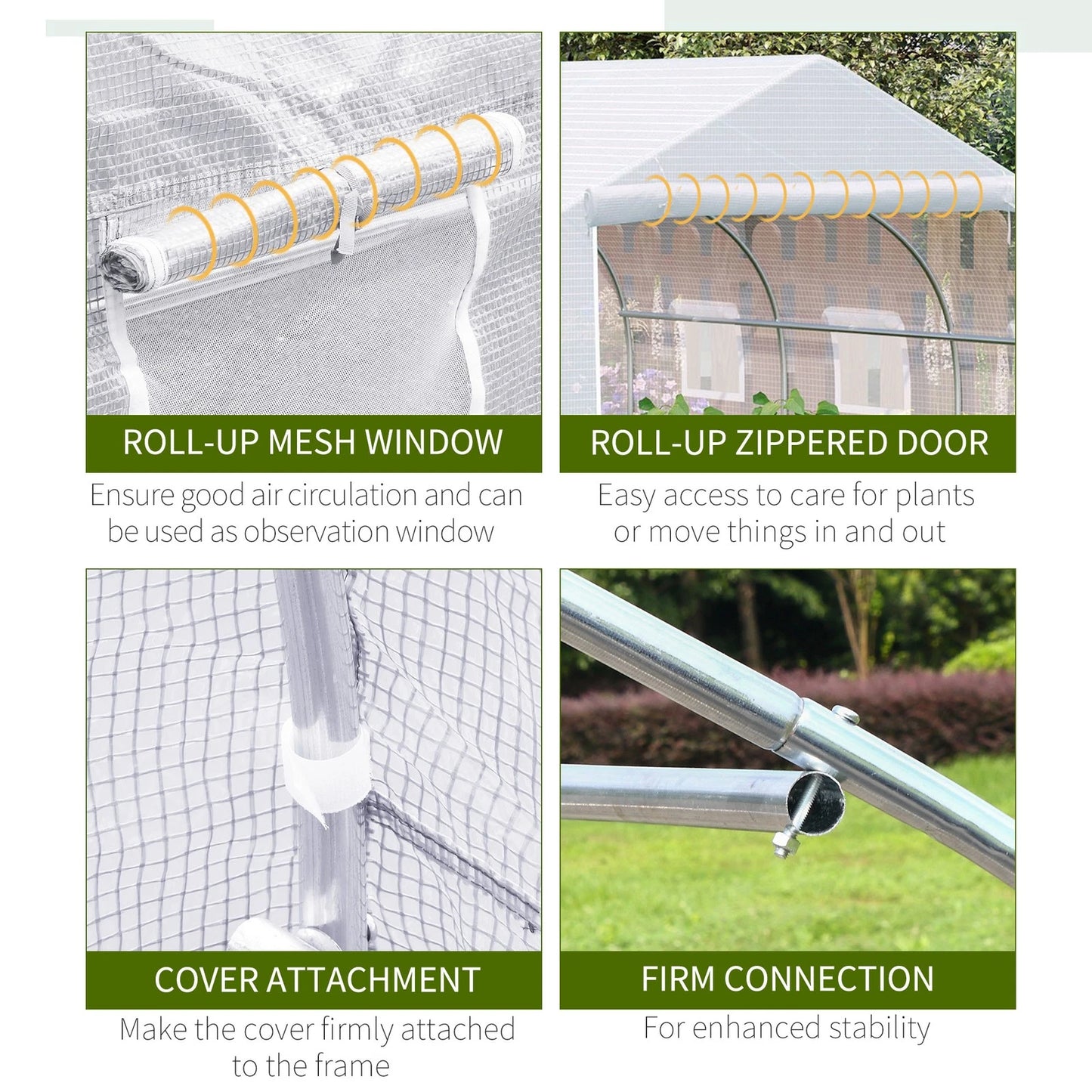 Outsunny 4.5x3x2m PE Mesh Cover Galvanized Metal Frame Walk-In Greenhouse