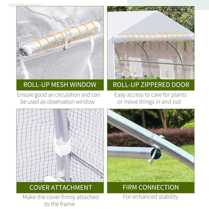 Outsunny 4.5x3x2m PE Mesh Cover Galvanized Metal Frame Walk-In Greenhouse