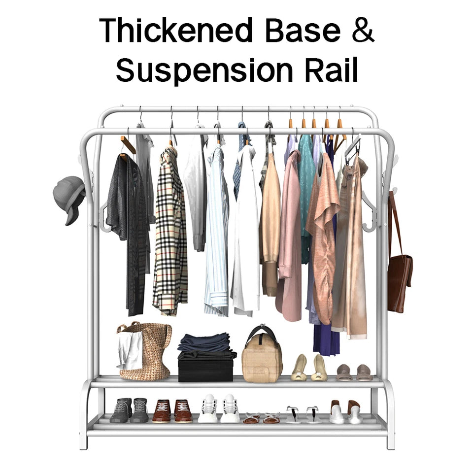 Heavy Duty Metal Double Rail Clothes Garment Hanging Rack Shelf Display Stand UK