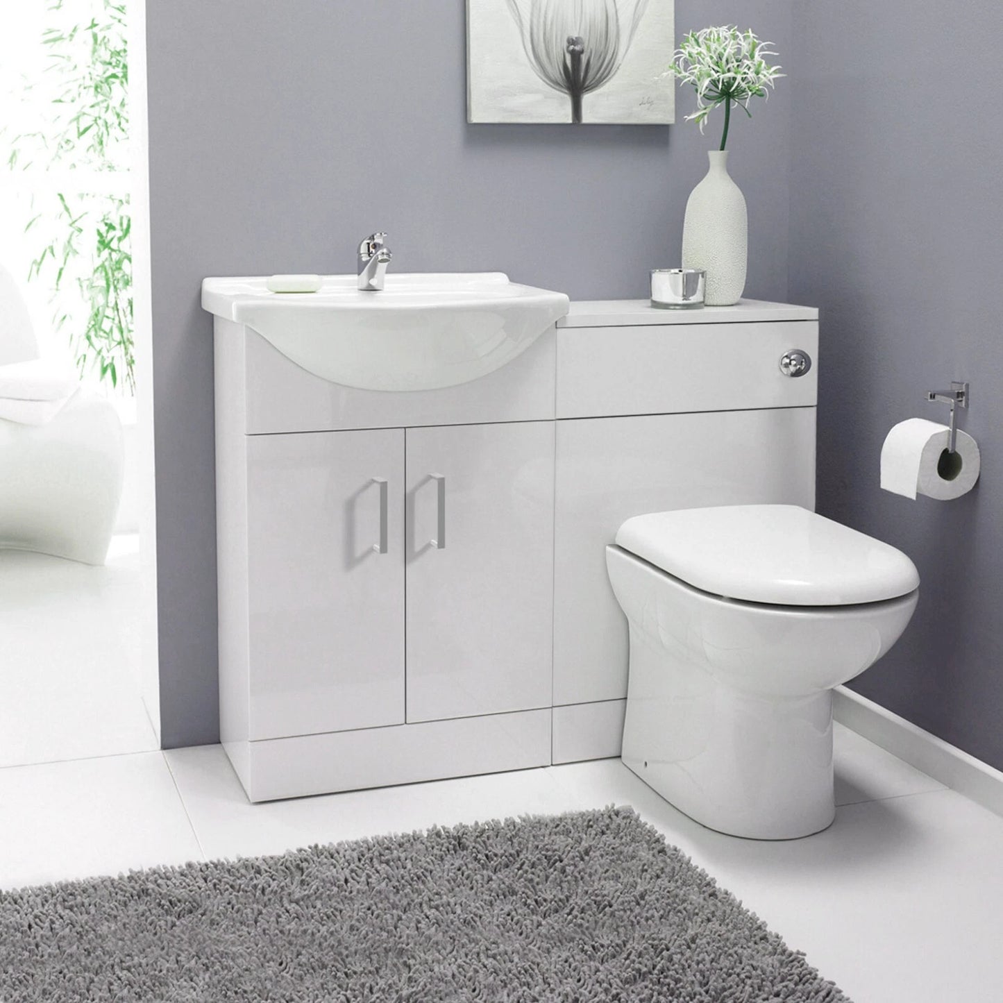 Bathroom Vanity Unit Furniture Suite Cabinet Toilet Basin Back To Wall WC 1050mm