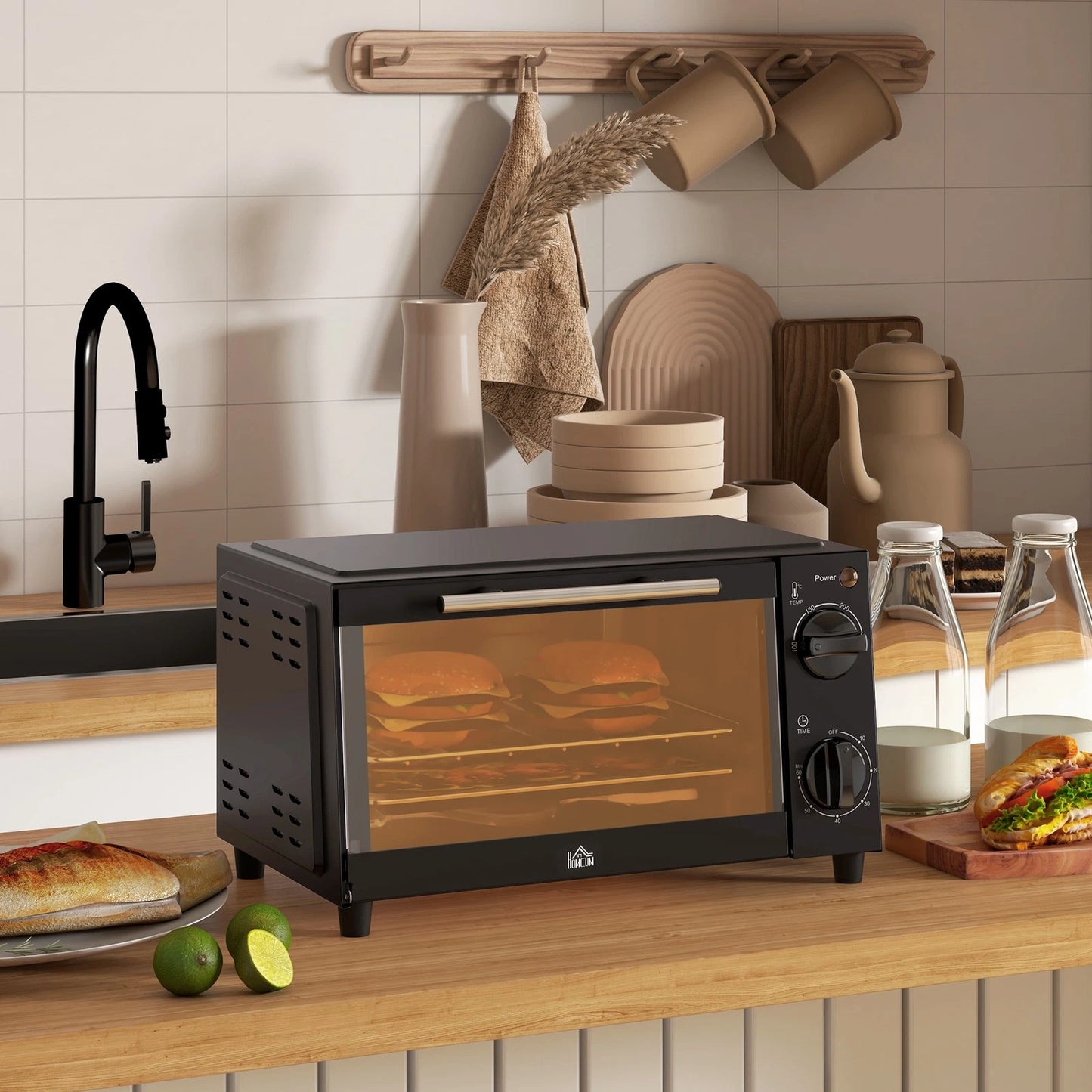 Mini Oven 9L Countertop Toaster Oven with Timer Control 750W Black